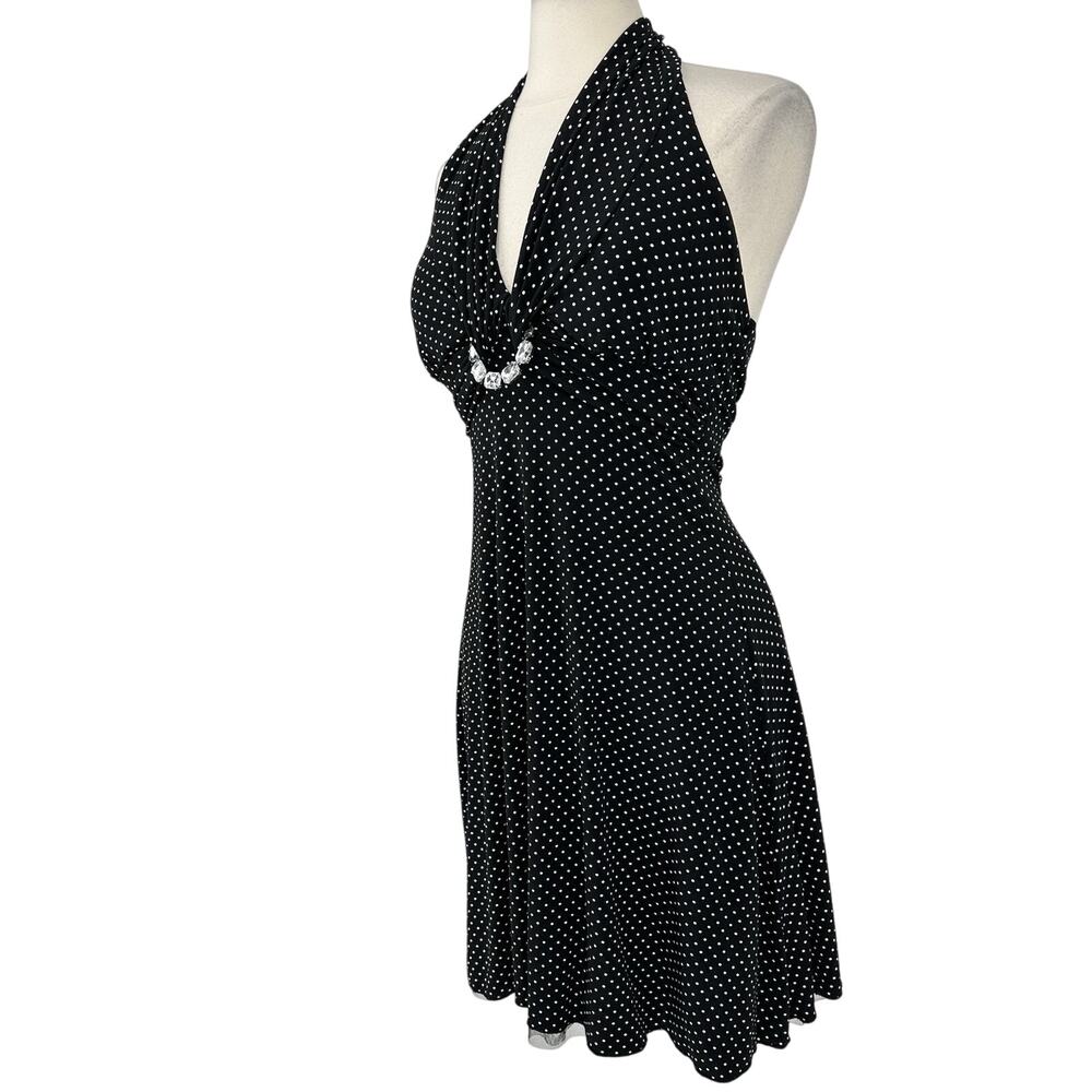 Y2K My Mitchel Halter Babydoll Dress Size S Polka Dot Pinup Coquette Rhinestone - Picture 4 of 12